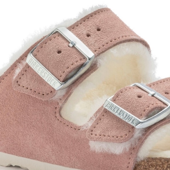 BIRKENSTOCK x Free People Arizona 5 Pink Suede Genuine Ivory Shearling Sandals - Picture 7 of 10